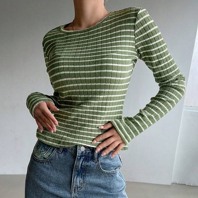 DAZY Women&#39;s Casual Striped Thermal Lined Warm T-Shirt, Autumn/Winter