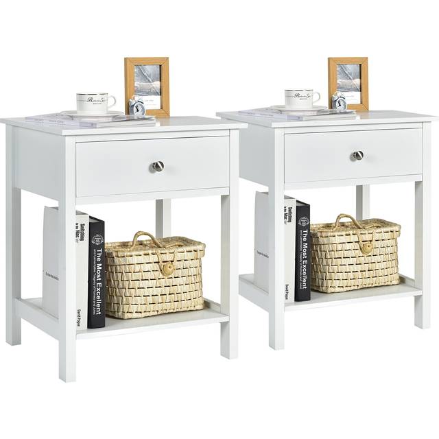Costway Single Drawer White Wooden Nightstand Set Of 2