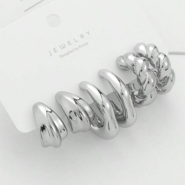 AIDSOTOU 3Pairs Chunky Silver Earrings For Women Texture Twisted Open Hoop Earrings Set