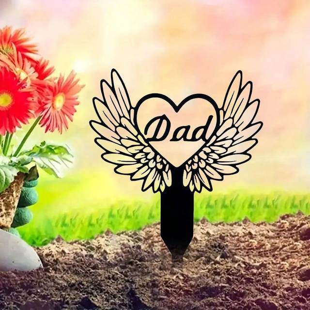SHEIN 1pc Winged Metal Heart Memorial Garden Stake, Sympathy Sign, Grave Marker, Commemorative Garden Decoration, Heart Symbol, Outdoor Garden Decor