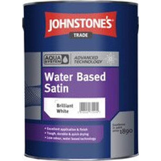 Johnstones Trade Aqua Water Based Satin Brilliant White 5L with Avenue touch up brush