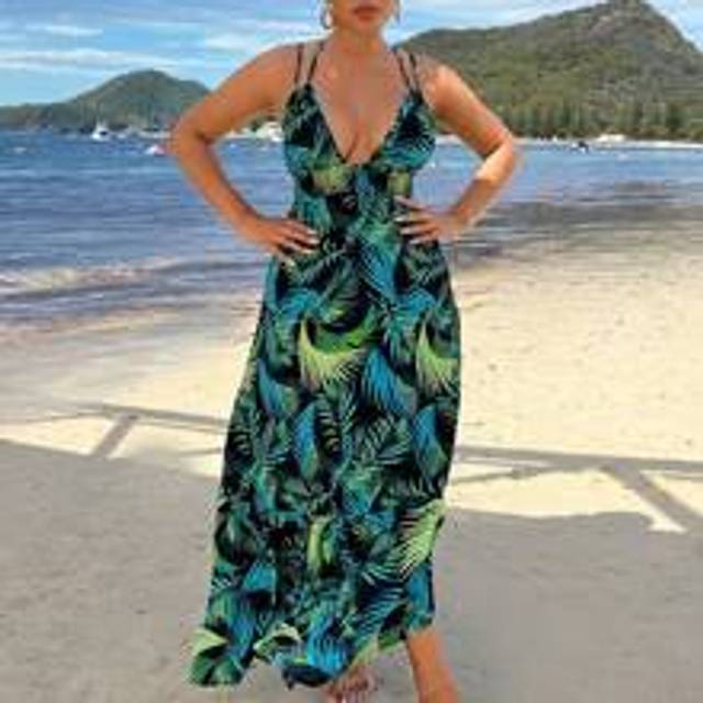 Strand Kvinnor Boho Sommar Maxi Svallande - Grön (L,M,S,XL,XS,XXL,XXS,XXXL,XXXXL)