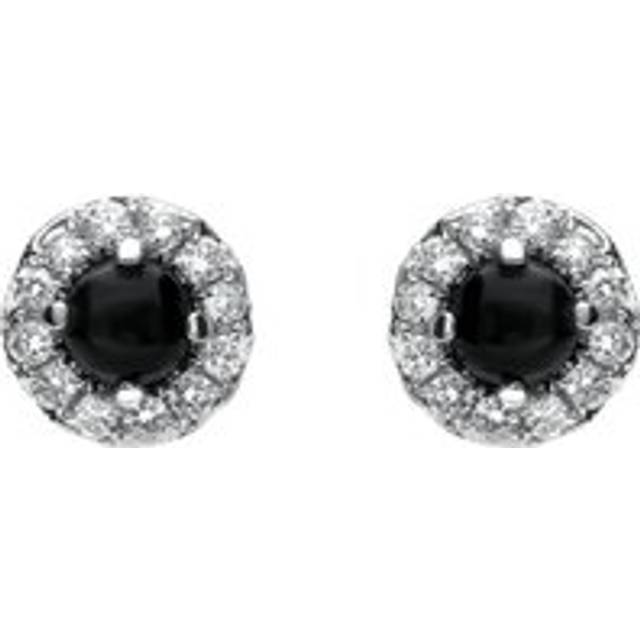 18ct White Gold Whitby Jet and Diamond Round Stud Earrings