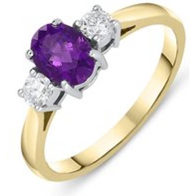 18ct Yellow Gold 0.66ct Amethyst Diamond Oval Trilogy Ring - Yellow Gold
