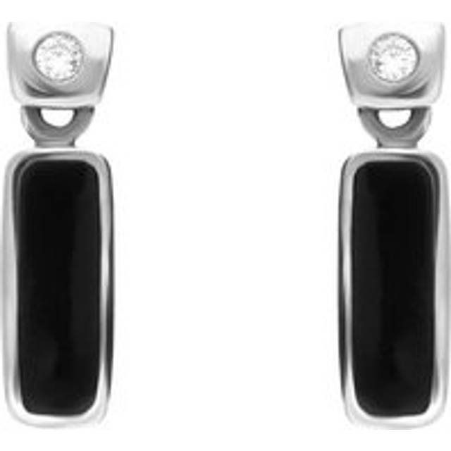 18ct White Gold Whitby Jet Diamond Oblong Drop Earrings - White Gold