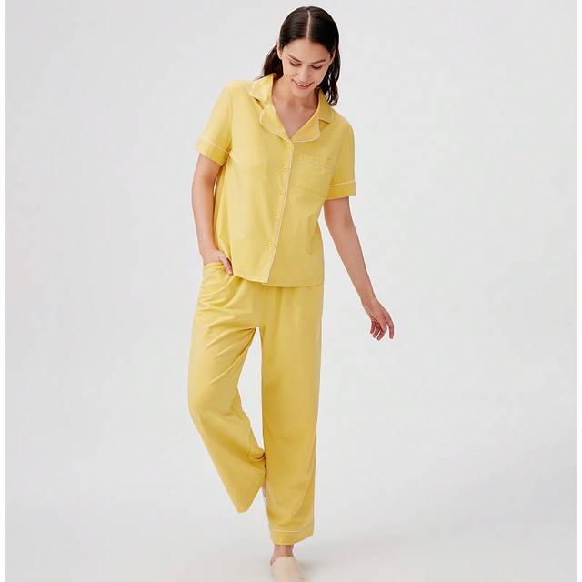 LUVLETTE Soft Cotton & Modal Ginger Yellow Basic Long Women Bridesmaid Pajama Sets For Women Lounge Sets For Women Pants With Pockets