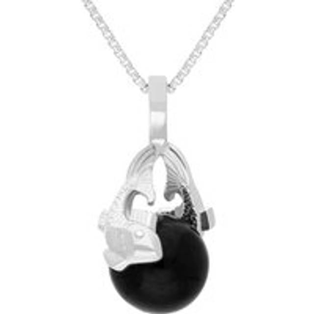 18ct White Gold Whitby Jet Zodiac Pisces 8mm Bead Pendant - White Gold