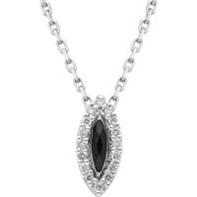18ct White Gold Whitby Jet 0.09ct Diamond Marquise Necklace D - White Gold