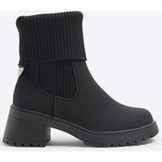 River Island Girls Black Roll Knit Heeled Boots - c13