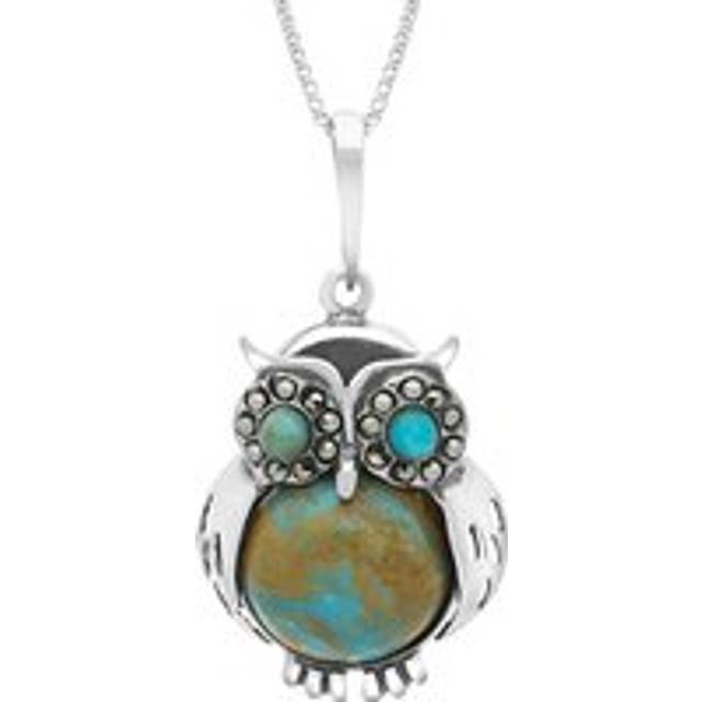 Sterling Silver Turquoise Medium Owl Necklace - Silver