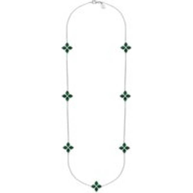 Sterling Silver Malachite Eden Long Marquise Flower Necklace - Silver