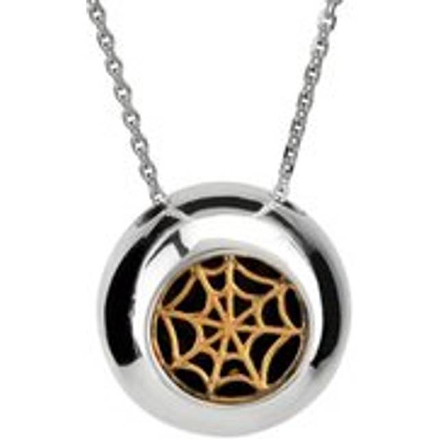 Sterling Silver 9ct Yellow Gold Whitby Jet Round Gothic Web Necklace - Yellow Gold
