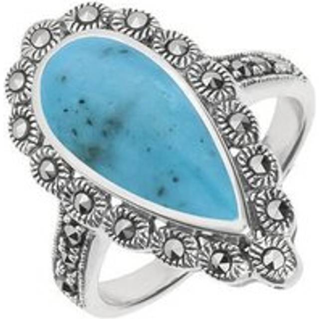 Sterling Silver Turquoise Marcasite Pear Ring - Silver