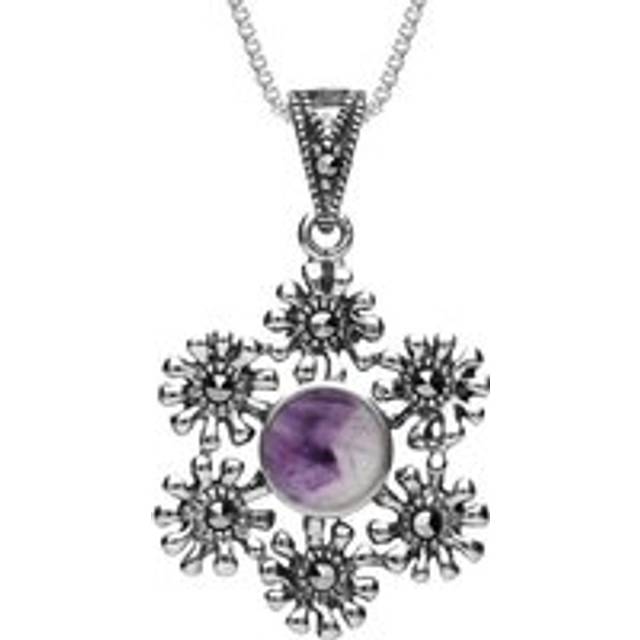 Sterling Silver Blue John Marcasite Flower Petal Necklace - Option1 Value Silver