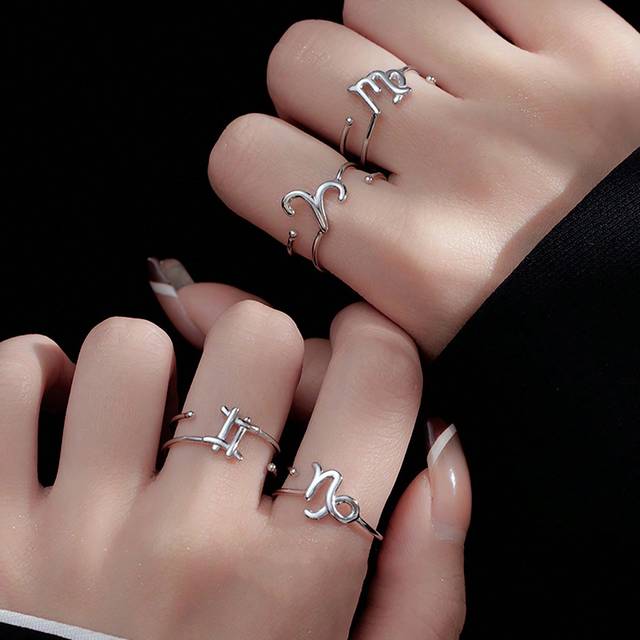 Esberry 1 Pc S925 Sterling Silver Minimalist Adjustable Twelve Zodiac Ring For Women Fine Ladies Jewelry Gift Festival Gift Party Gift Birthday Gift Daily Wea