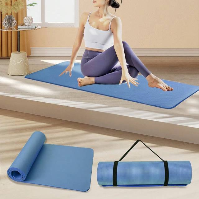 SHEIN 1pc Solid Color Thick Yoga Mat Fitness Mat With Carry Strap Suitable For Gymnastics, Exercise, Pilates,Reduced Volume- Folding Packaging ,Exercise At