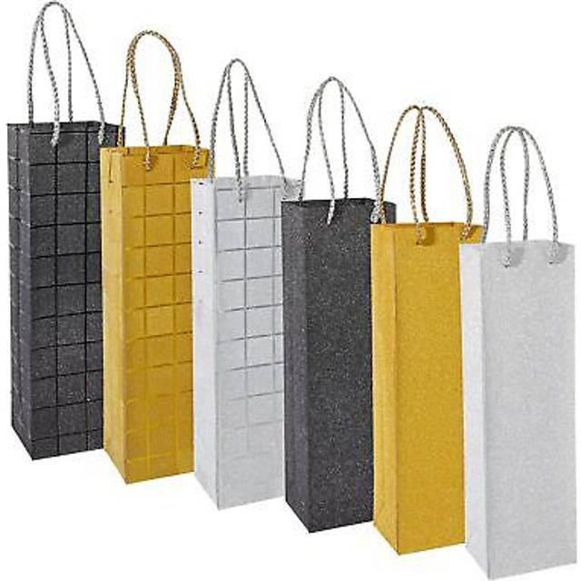 Juvale 6 Pack Foiled Glitter Wine Bottle Gift Bags with Handles for Ho
