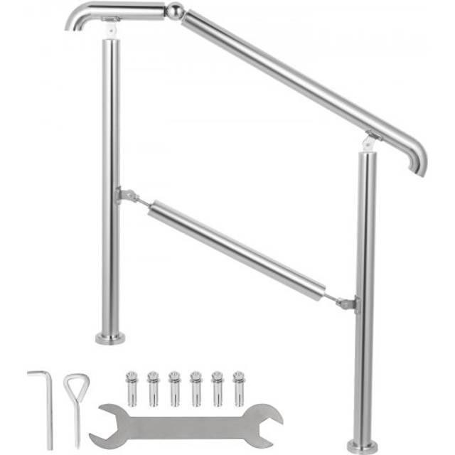 VEVOR 5 Step Railing Stainless Steel Transitional Handrail fit for Level Surface and 1 to 5 Steps Adjustable Stair Railing Indoor Outdoor Step Railings 99.8 kg Capacity W/ Installation Kit Porch DIY