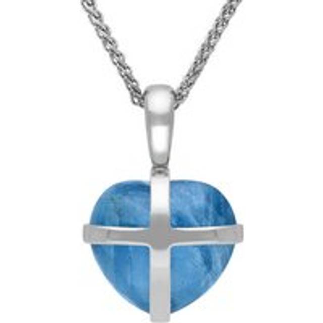 Sterling Silver Aquamarine Small Cross Heart Necklace