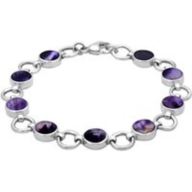 Sterling Silver Blue John Nine Stone Round Ring Bracelet - Silver