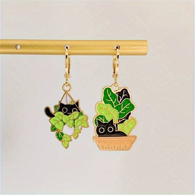 SHEIN Asymmetric Copper Ring Succulent Cat Ear Earrings