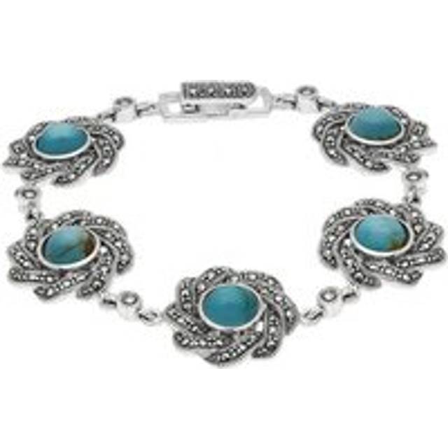 Sterling Silver Turquoise Marcasite Flower Link Bracelet