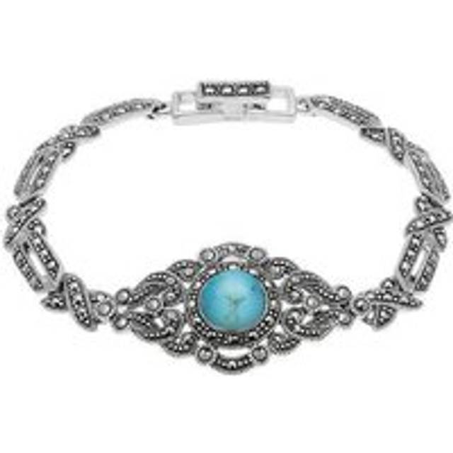 Sterling Silver Turquoise Marcasite Cross Link Bracelet