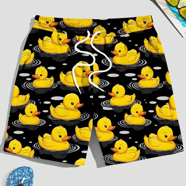 Manfinity Summer Men Casual Drawstring Waist Shorts With Small Duck Pattern, For Husband, Boyfriend Gifts