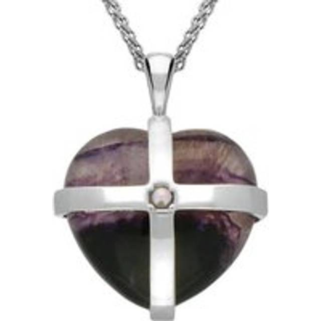 Sterling Silver Blue John One Pearl Large Cross Heart Necklace - Option1 Value Silver