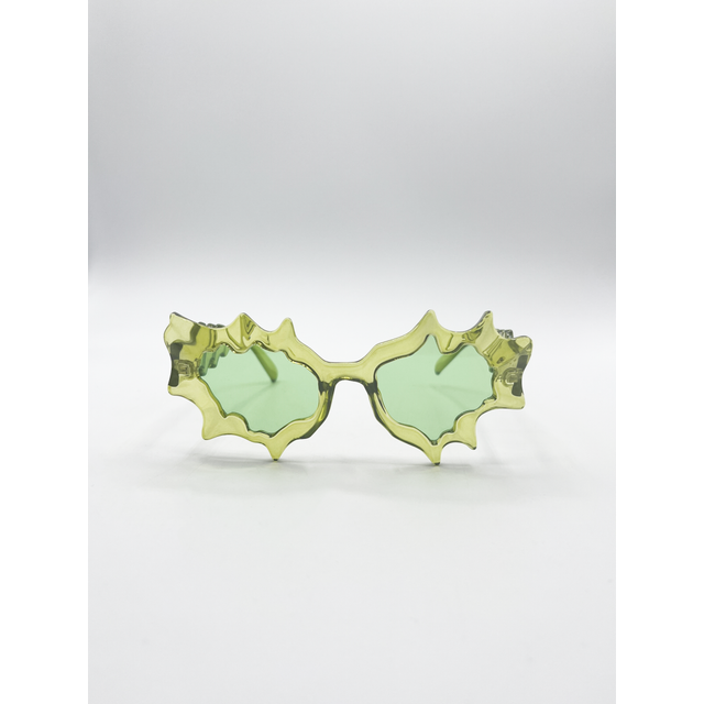 SVNX Unisex Y2K Irregular Novelty Sunglasses in Green - One Size