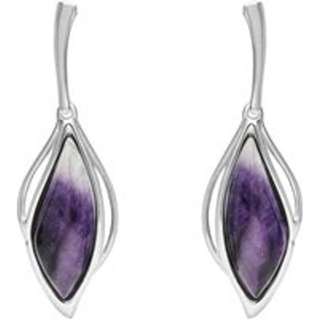 Sterling Silver Blue John Open Marquise Drop Earrings - Silver