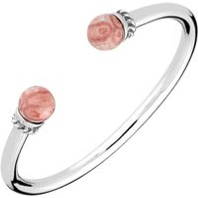 Sterling Silver Rhodochrosite Bead Twist Bangle - Silver