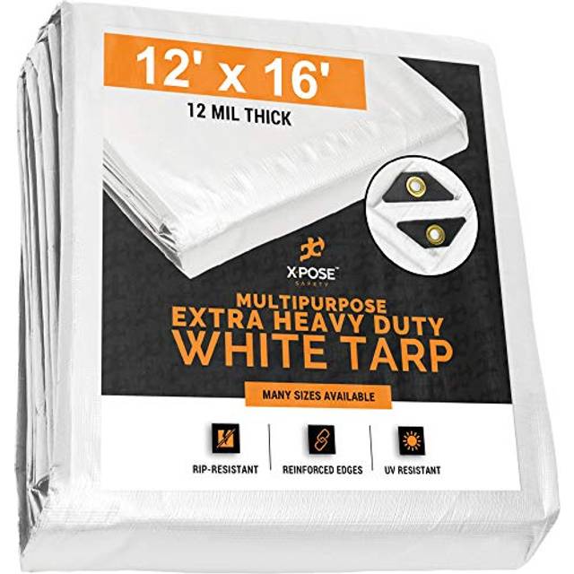 Heavy Duty White Poly Tarp 12' X 16' - Multipurpose Protective Cover - Durable  Waterproof  Weather Proof  Rip and Tear Resistant - Extra Thick 12 Mil