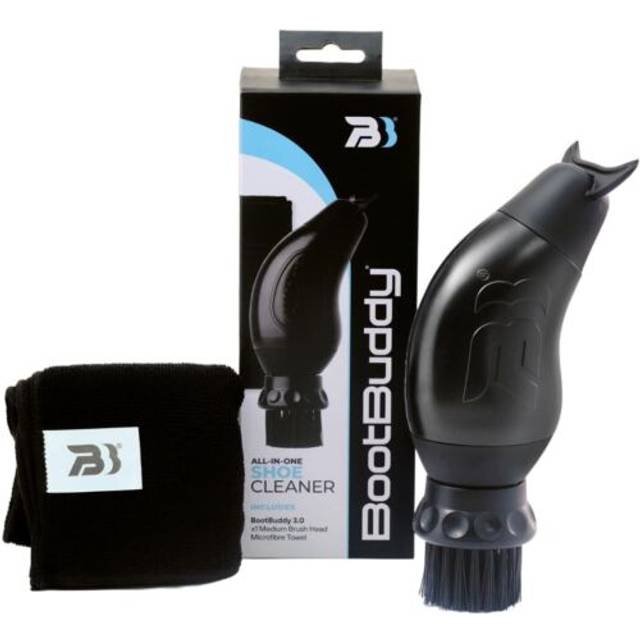 Shoe Cleaner & Boot Brush with Towel (Black), Cleans Outdoor Footwear, Football & Rugby Boots, Walking & Hiking Boots, Golf Shoes & More in Minutes