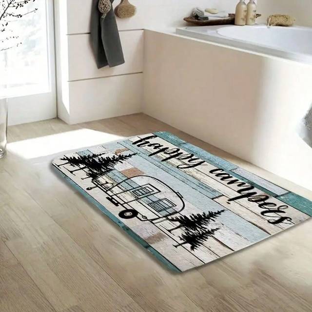 SHEIN 1/2pcs Wood Grain Camping Car Printed Bathroom Rug, Super Soft Anti-Slip Absorbent Anti-Skid Bath Mat, Washable Shower Mat For Home Kitchen Bathroom,