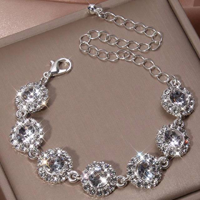SHEIN 1 Pc Sparkling Round Rhinestones Inlaid Bracelet Zinc Alloy Jewelry Elegant Luxury Style For Women Wedding Hand Chain
