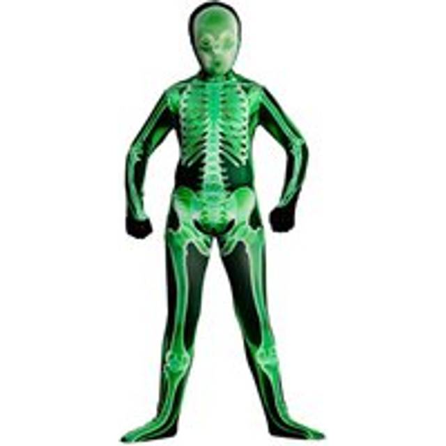Kids x-ray skinz skeleton body suit stretch halloween fancy dress costume