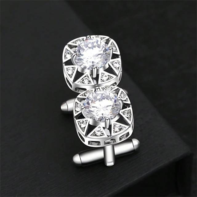 SHEIN 2pcs Fashion Luxury Rhinestone Men&#39;s Cufflinks Business Shirt Buttons