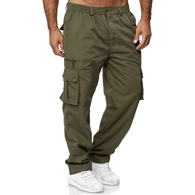 (3XL, army green) Men Stretch Cargo Combat Work Pants Multi Pockets Elastic Waist Trousers Comfort