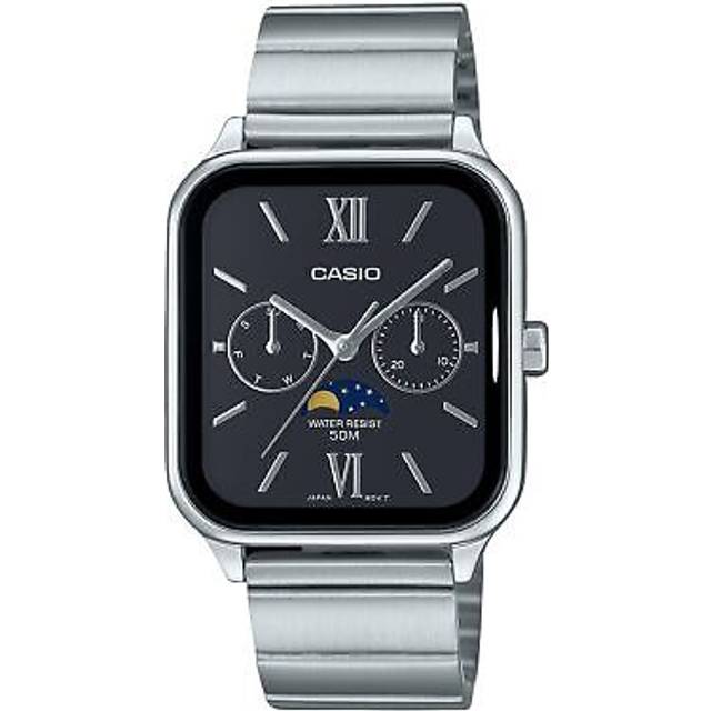 Casio Standard Analog Moon Phase Stainless Steel Black Dial Quartz MTP-M305D-1A2V Men&#39;s Watch