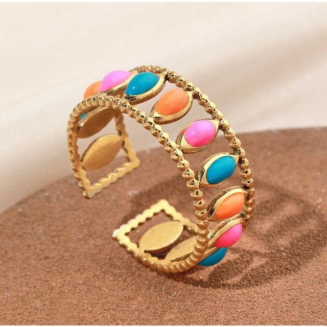 SHEIN 1pc Stainless Steel Golden Yellow, Fashionable And Simple, Multi-Color Oil Drop Craft Open Women&#39;s Ring, Suitable For Daily Wear Or Gift Giving