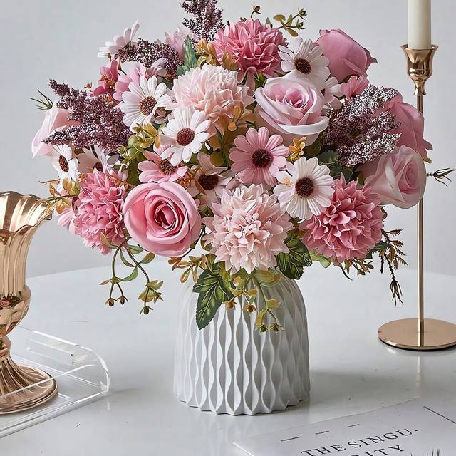 SHEIN 1pc Shatterproof Creative Design Plastic Vase For Flowers European Style Plastic Flower Vase With Textured Rope Bottle Mouth - Perfect For Home Decor