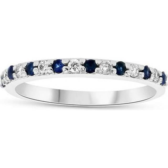Sapphire & Diamond Wedding Band, 14K Gold - Size 8.5