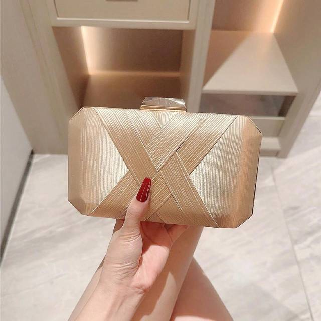 SHEIN A Classic Crossed Satin Box Clutch Bag With High-End Feel, Suitable For Evening Party, Formal Occasions, Dance Events, Romantic Weddings, Chain Strap,