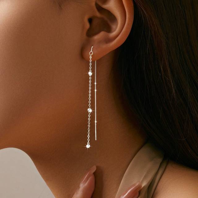 SHEIN 1 Pair 925 Sterling Silver Minimalist Tassel Earrings, Elegant Pearl Chain Pendant Earrings, Versatile For Daily, Party, Vacation, Gifts For Mother&#39;s