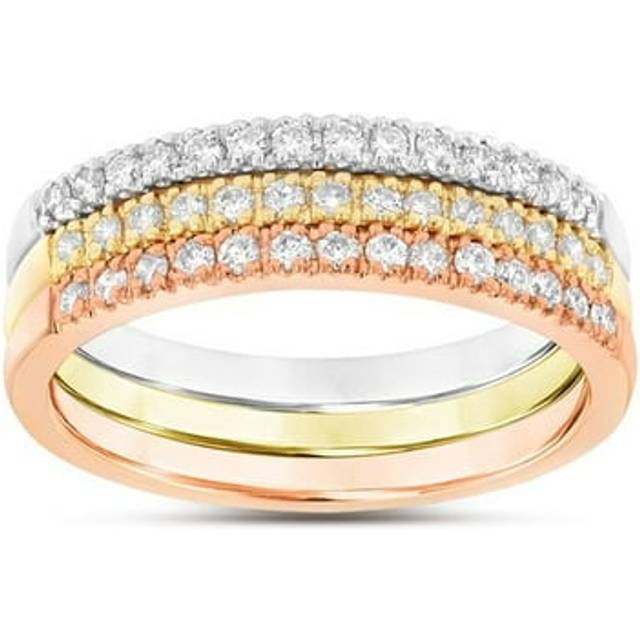 0.45 CTW Diamond Band Stackable Ring, 14K Tri Color Gold - Size 4