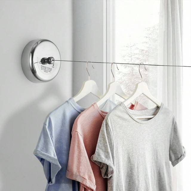 SHEIN 1pc Stainless Steel Retractable Clothesline, Invisible Clothes Line For Indoor/Outdoor Drying And Hanging Dress Pants Shoes Jeans Boots Skirt,Spring,M