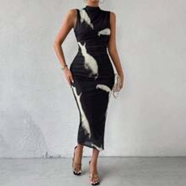 Damer sommar Tie-Dye tryckt Mesh ärmlös klänning Maxi Kvinnor Outfit - Multifärgad (L,M,S,XL,XS)