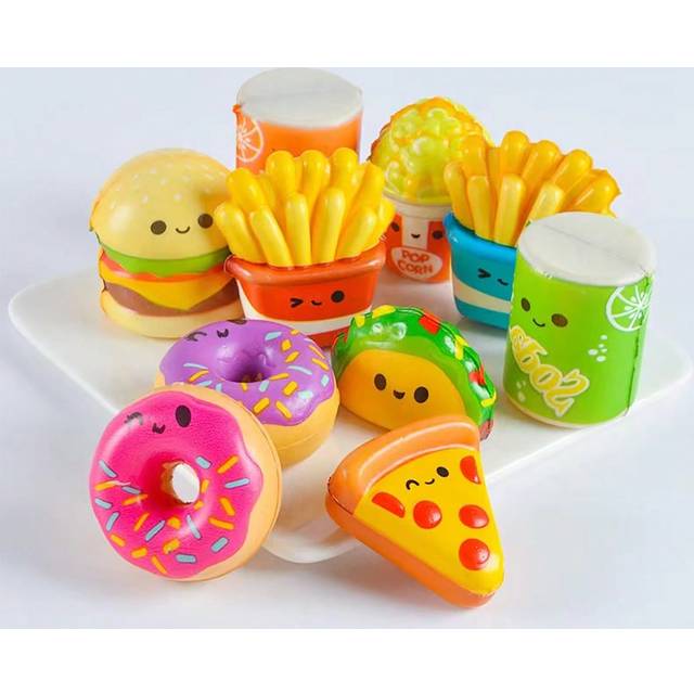 SHEIN Random Color Mini Slow Rising Cartoon Food Squeeze Toy (Popcorn, Fries, Burger, Donut), Stress Relief Toy For Office, School, Life