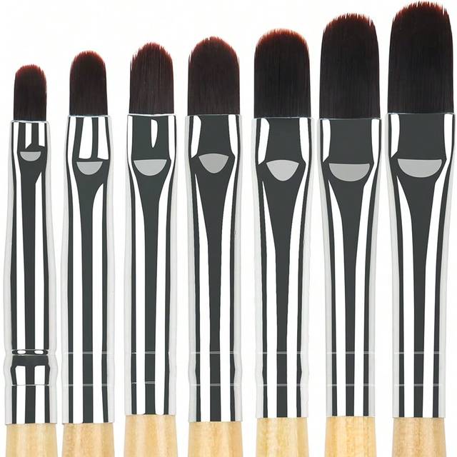 SHEIN 7pcs Gel Nail Brush Set For Nail Tips Builder & Overlay, Sculpting, Poly Gel, And Extensions. Oval Brushes Manicure Painting Pen - WOODEN